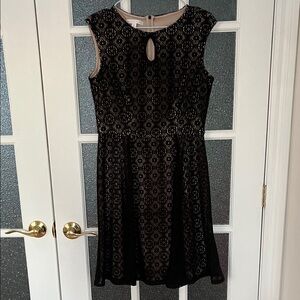 London Times Black and Beige Lace Dress